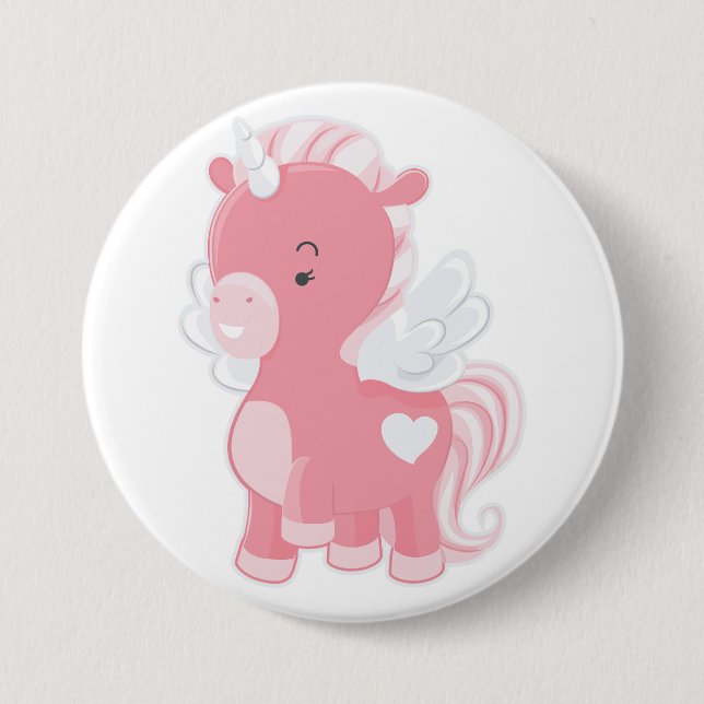 Badge Rond 7,6 Cm Cute Pink Flying Unicorn Pegacorn (Devant)