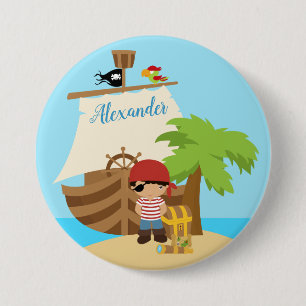 Badge Rond 7,6 Cm Cute Pirate Boy & A Big Ship Custom Name