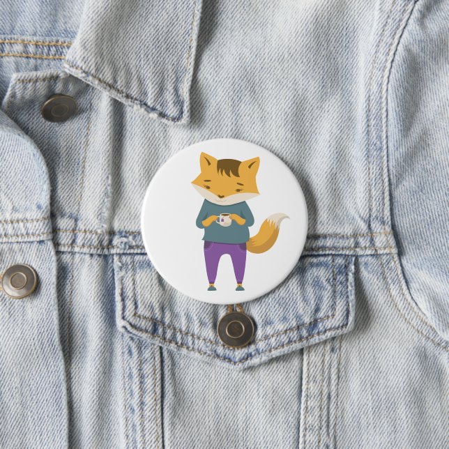 Badge Rond 7,6 Cm Cute renard avec tasse de thé (En situation)