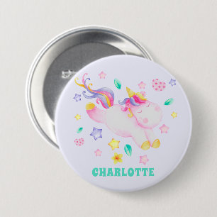 Badge Rond 7,6 Cm Cute Unicorn - Lavande Personnalisée Enfants