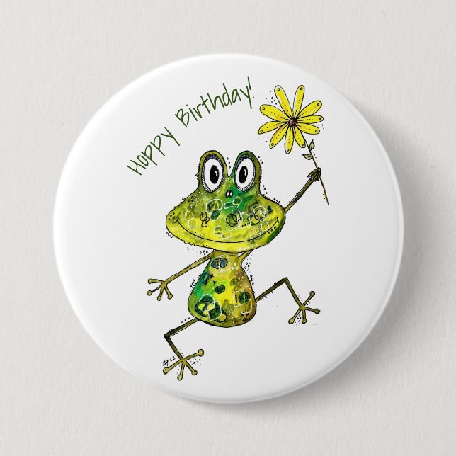 Badge Rond 7,6 Cm Cute Whimsical Happy Frog (Devant)