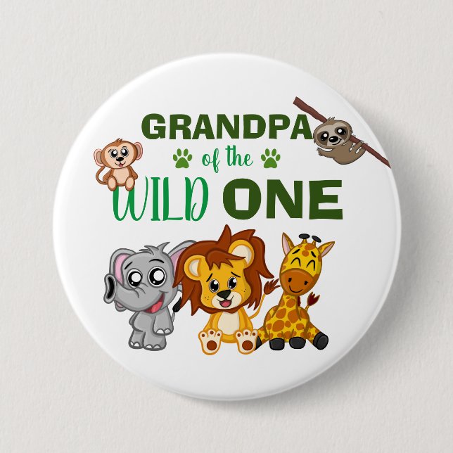 Badge Rond 7,6 Cm Cute Wild One Jungle Safari Zoo Animal Grandpa (Devant)
