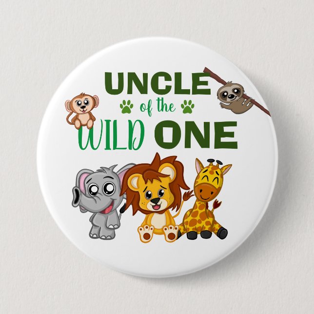 Badge Rond 7,6 Cm Cute Wild One Jungle Safari Zoo Animal Uncle (Devant)