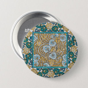 Badge Rond 7,6 Cm cyclamen bleu art nouveau fleur botanique