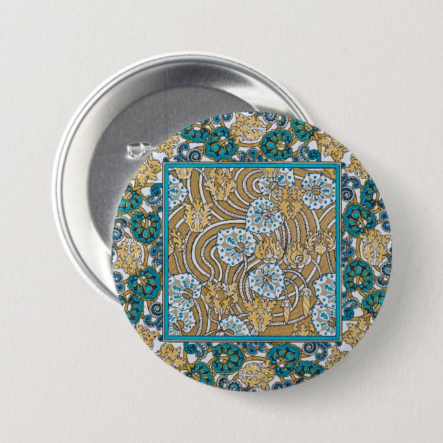 Badge Rond 7,6 Cm cyclamen bleu art nouveau fleur botanique (Devant & derrière)