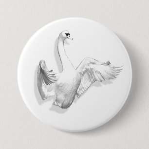 Badge Rond 7,6 Cm Cygne blanc - bouton