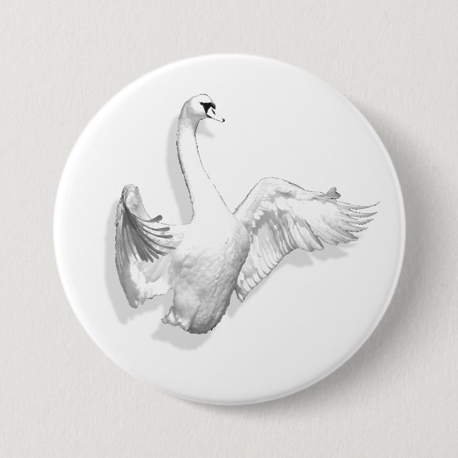 Badge Rond 7,6 Cm Cygne blanc - bouton (Devant)
