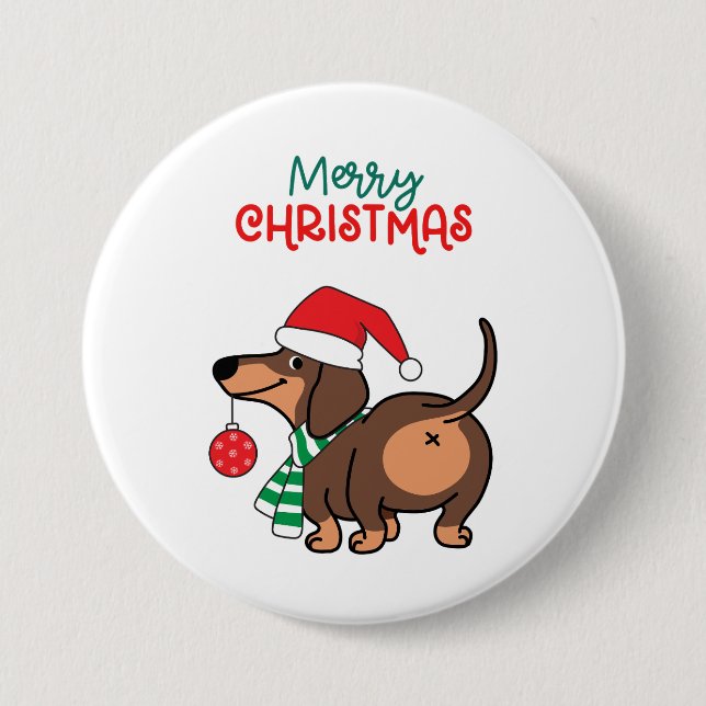Badge Rond 7,6 Cm Dachshund Chien mignonne Joyeux Noël (Devant)