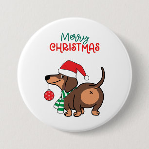 Badge Rond 7,6 Cm Dachshund Chien mignonne Joyeux Noël
