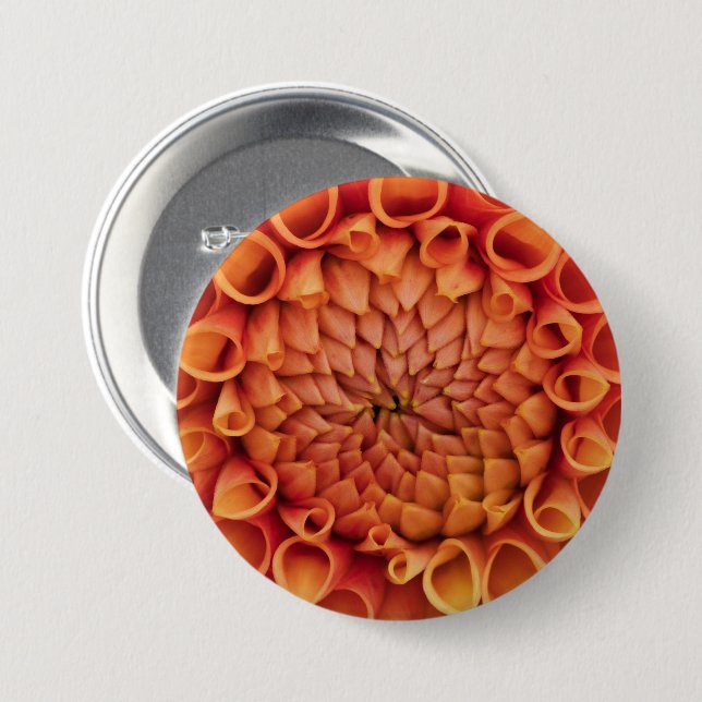 Badge Rond 7,6 Cm Dahlia Fleur Orange Centre (Devant & derrière)