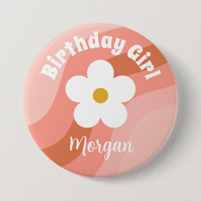 Badge Rond 7,6 Cm Daisy Terracotta Peach Retro Party (Devant)
