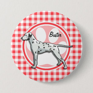 Badge Rond 7,6 Cm Dalmatien; En vichy rouge et blanc