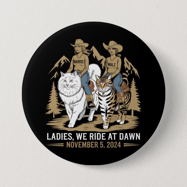 Badge Rond 7,6 Cm Dames Nous Roulons À Dawn Kamala Harris Walz Chat  (Devant)