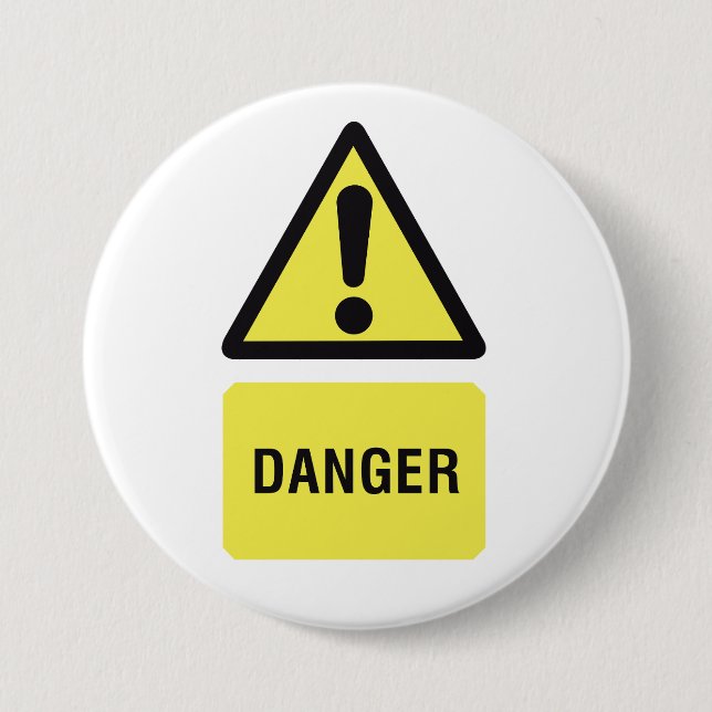 Badge Rond 7,6 Cm Danger Warning Sign Yellow Triangle Exclamation (Devant)