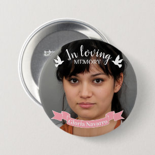 Badge Rond 7,6 Cm Dans la mémoire amoureuse ruban rose la colombe b