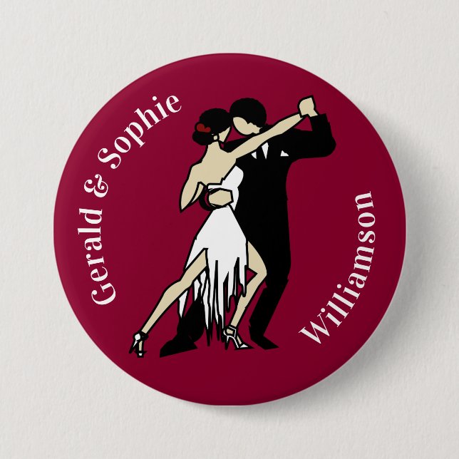 Badge Rond 7,6 Cm Danseurs de Tango de style rétro sur Maroon (Devant)