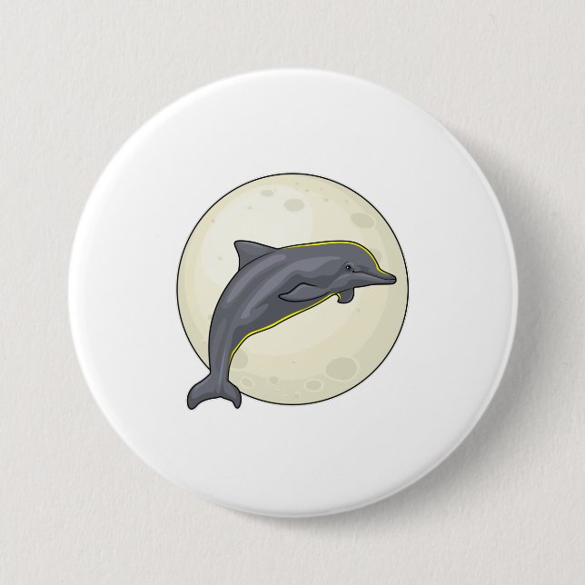 Badge Rond 7,6 Cm Dauphin avec lune (Devant)
