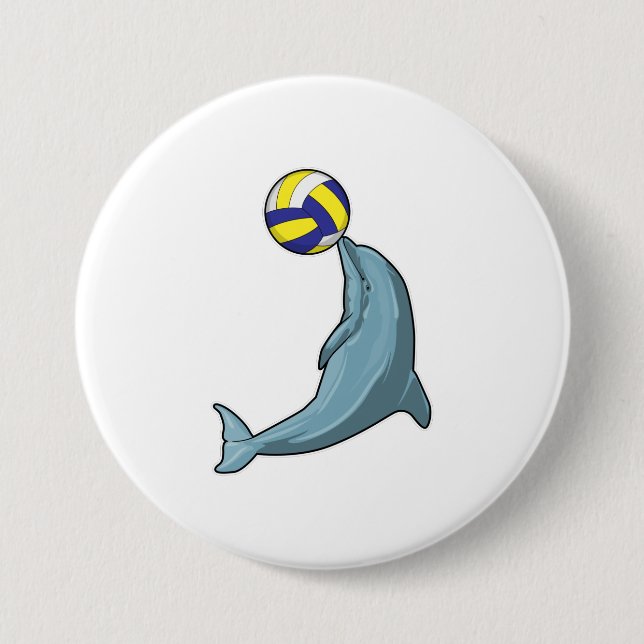 Badge Rond 7,6 Cm Dauphin avec volleyball (Devant)