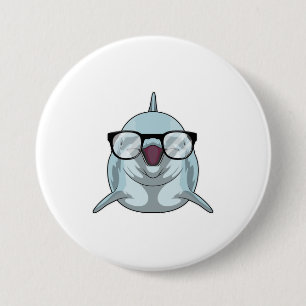 Badge Rond 7,6 Cm Dauphin Nerd avec lunettes