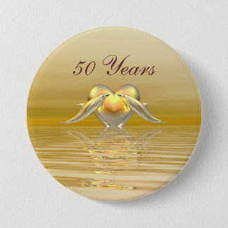 Badge Rond 7,6 Cm Dauphins et Coeur du Golden Anniversaire