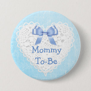 Badge Rond 7,6 Cm De dentelle bleu Maman-À-Est bouton de baby shower