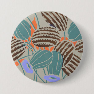 Badge Rond 7,6 Cm Décoration Florale Moderne Bohème Sarcelle et Lava