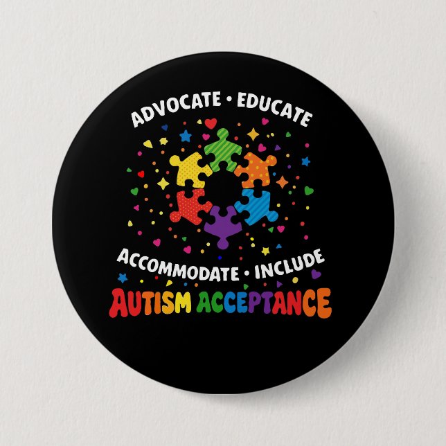 Badge Rond 7,6 Cm Défenseur de l'acceptation de l'autisme Éduquer Pu (Devant)
