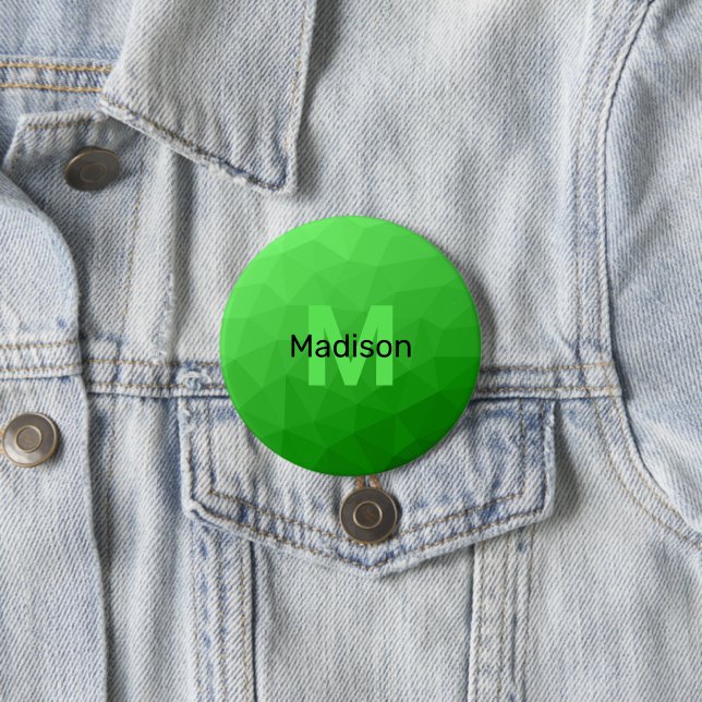 Badge Rond 7,6 Cm Dégradé vert clair géométrie motif maille Monogram (En situation)