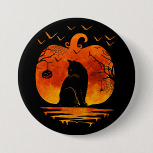 BADGE ROND 7,6 CM DÉGUISEMENT DE HALLOWEEN CHAT CITROUILLE AMATEUR D