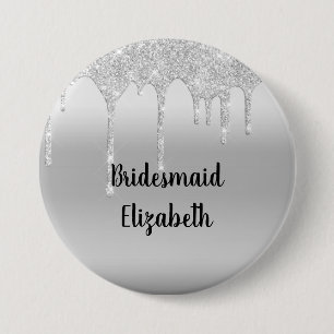 Badge Rond 7,6 Cm Demoiselle d'honneur argent paillettes personnalis