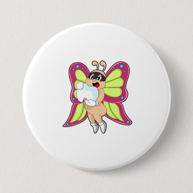 Badge Rond 7,6 Cm Dentiste Papillon Dents (Devant)