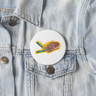 Badge Rond 7,6 Cm Désossage de rôti de boeuf avec fourchette et cout