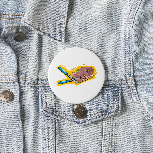 Badge Rond 7,6 Cm Désossage de rôti de boeuf avec fourchette et cout (Créateur téléchargé)