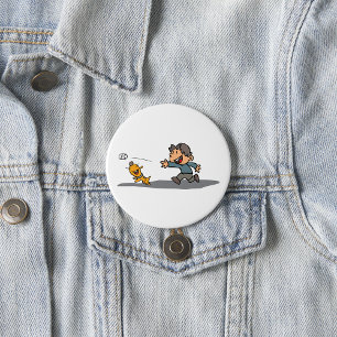 Badge Rond 7,6 Cm Dessin amusant garçon et chien Jouer aller cherche