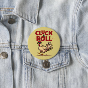 Badge Rond 7,6 Cm Dessin animé de coq cool "Cluck & Roll" drôle