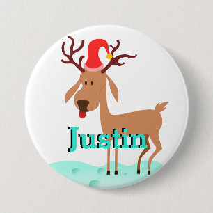 Badge Rond 7,6 Cm Dessin de Noël Reindeer Stocker Nom Balise