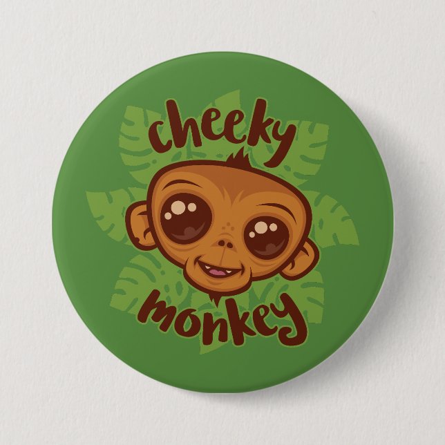 Badge Rond 7,6 Cm Dessin de primate de singe mignon (Devant)