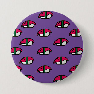 Badge Rond 7,6 Cm Dessin Kawaii Sushi, Riz au poisson et Bouton d'al