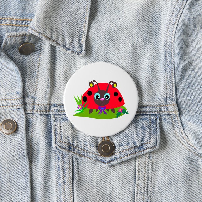 Badge Rond 7,6 Cm Dessin Ladybug Bow and Flowers (Créateur téléchargé)