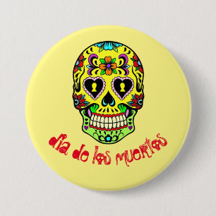Badge Rond 7,6 Cm Dia de los muertos -- Crâne de Sucre Bouton