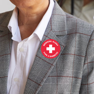 Badge Rond 7,6 Cm Diabète Alerte Médicale Type 2 Diabétique Rouge