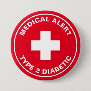 Badge Rond 7,6 Cm Diabète Alerte Médicale Type 2 Diabétique Rouge