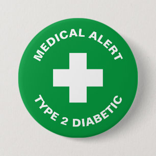 Badge Rond 7,6 Cm Diabète Alerte Médicale Type 2 Vert diabétique