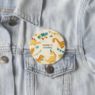 Badge Rond 7,6 Cm Dino Party. Cute Dinosaures 3e fête d'anniversaire
