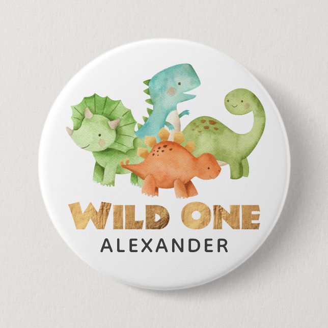 Badge Rond 7,6 Cm Dinosaur Jurassic 1er Anniversaire Thématique (Devant)