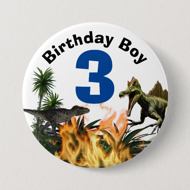 Badge Rond 7,6 Cm Dinosaure anniversaire do-it-yourself âge t rex an (Devant)