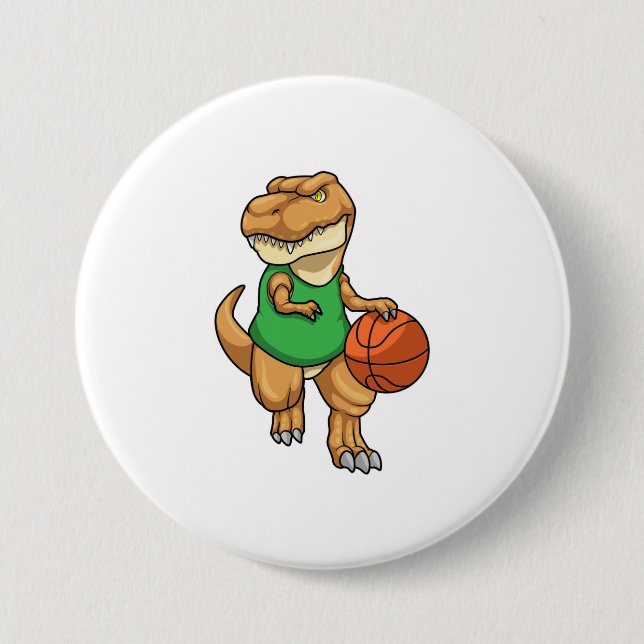 Badge Rond 7,6 Cm Dinosaure dans Sports avec basket-ball (Devant)