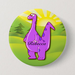 Badge Rond 7,6 Cm Dinosaure personnalisé par pourpre rose mignon