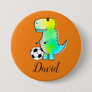 Badge Rond 7,6 Cm Dinosaure Vert Aquarelle Avec Nom Personnalisé