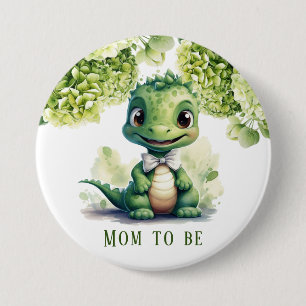 Badge Rond 7,6 Cm Dinosaure Vert Floral Maman À Être